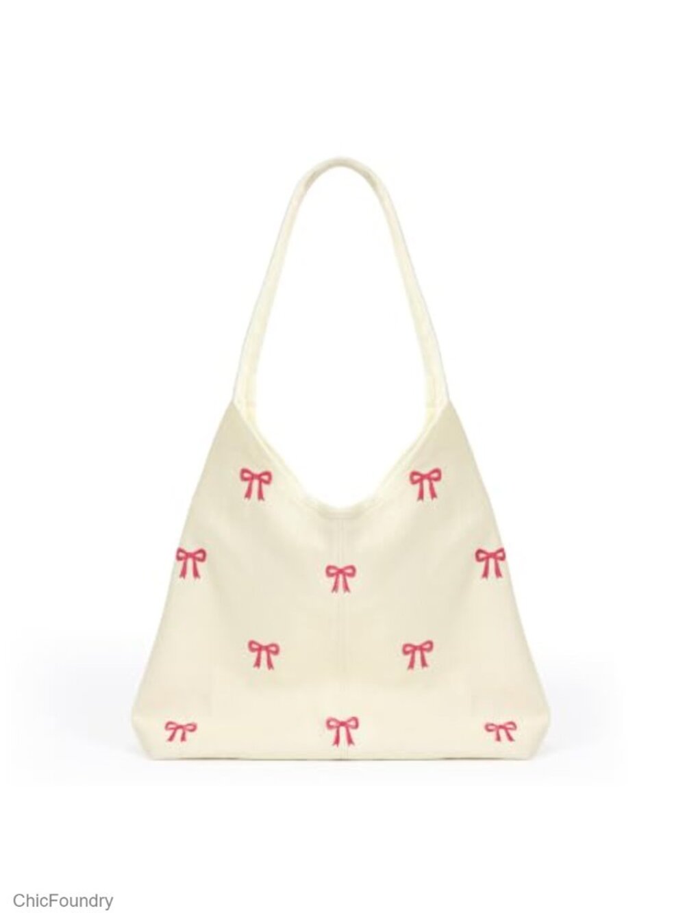 Women Canvas Crescent Shoulder Tote Bag with Bow Embellishment